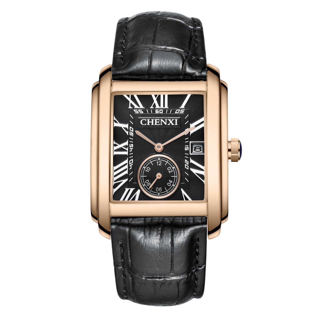 Square quartz watch with alloy leather strap