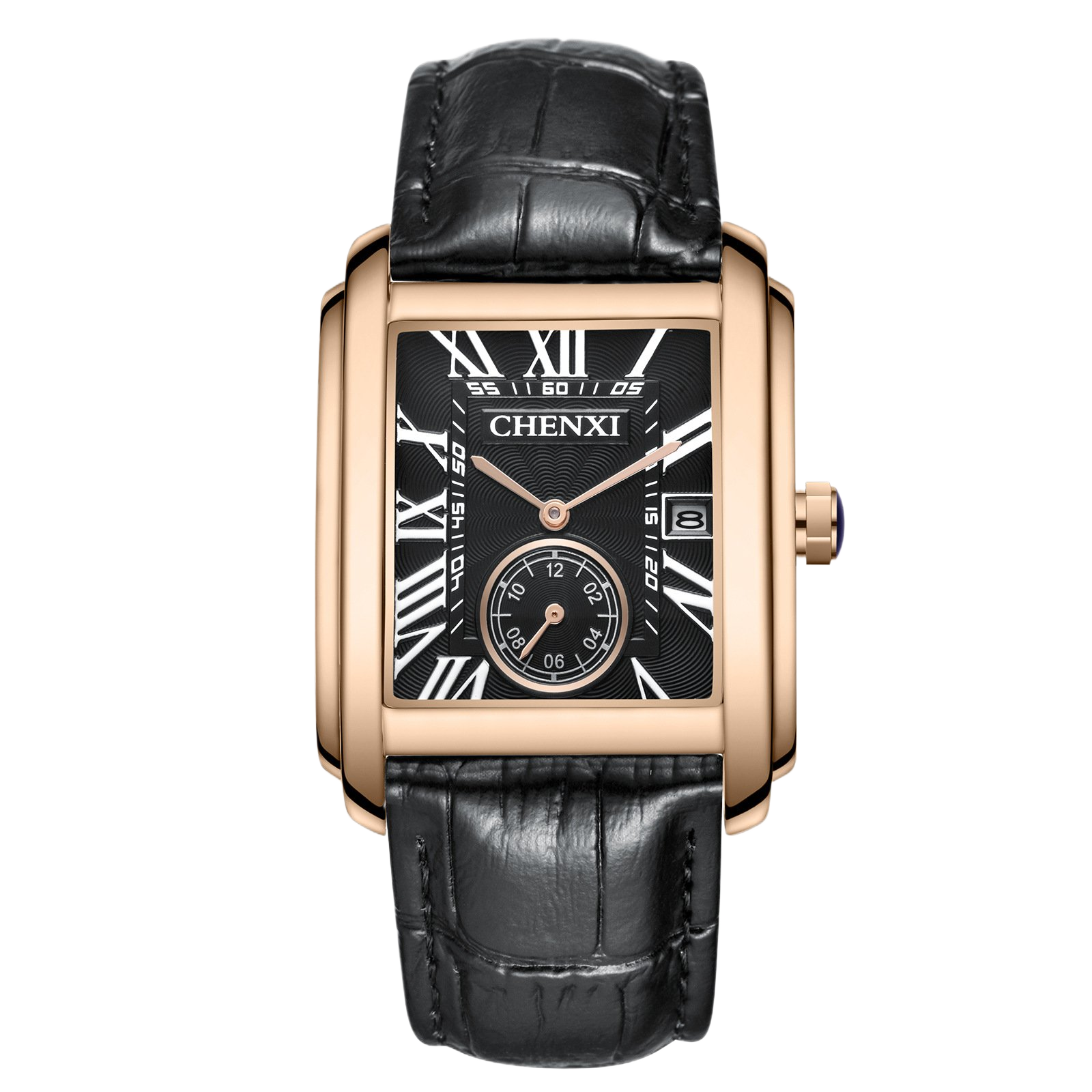 Square quartz watch with alloy leather strap