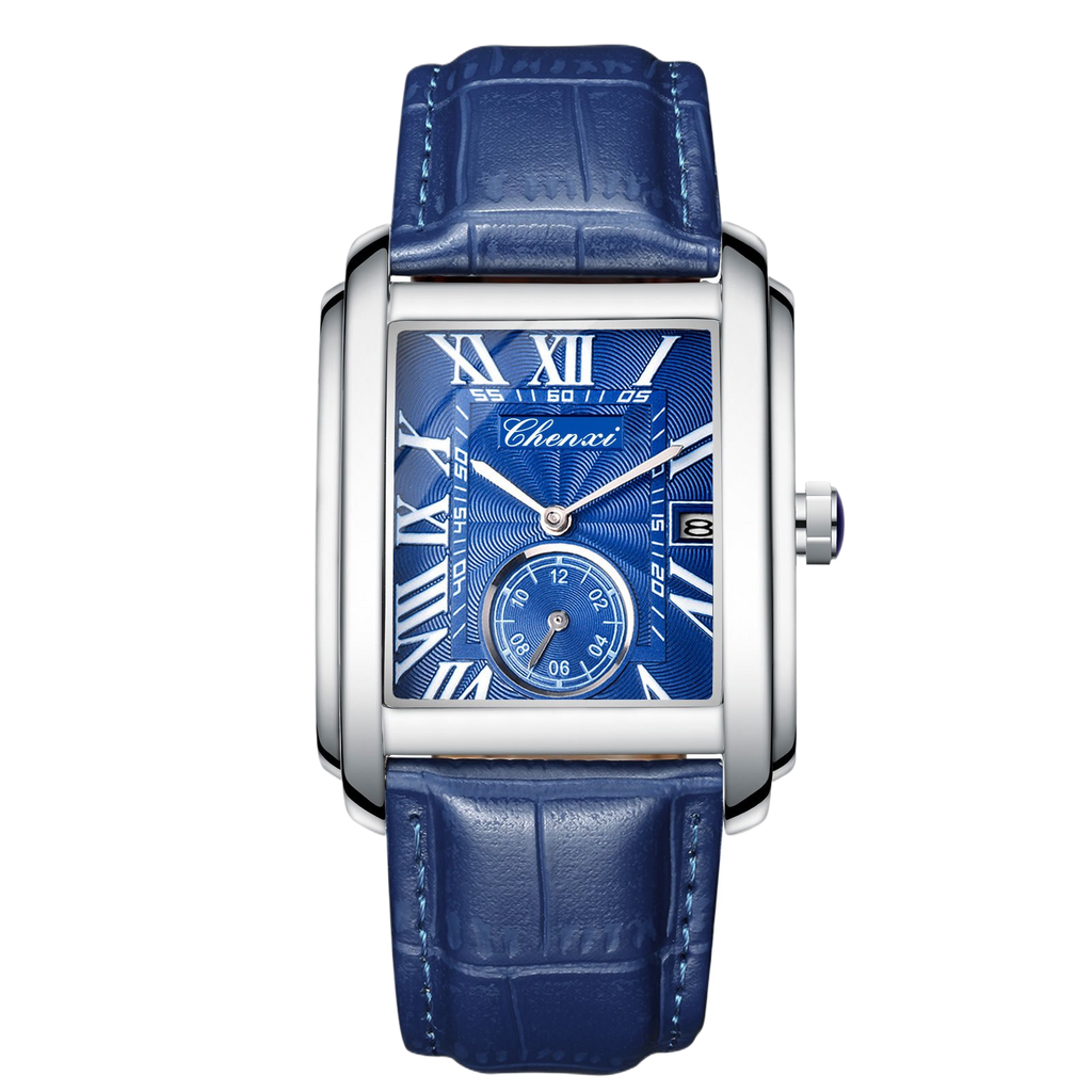 Square quartz watch with alloy leather strap
