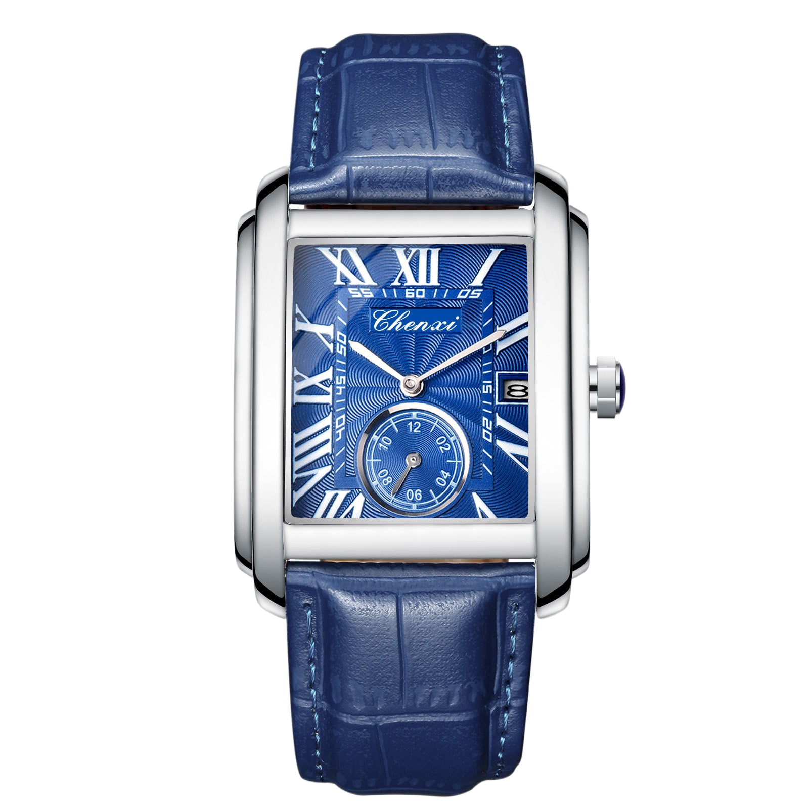 Square quartz watch with alloy leather strap