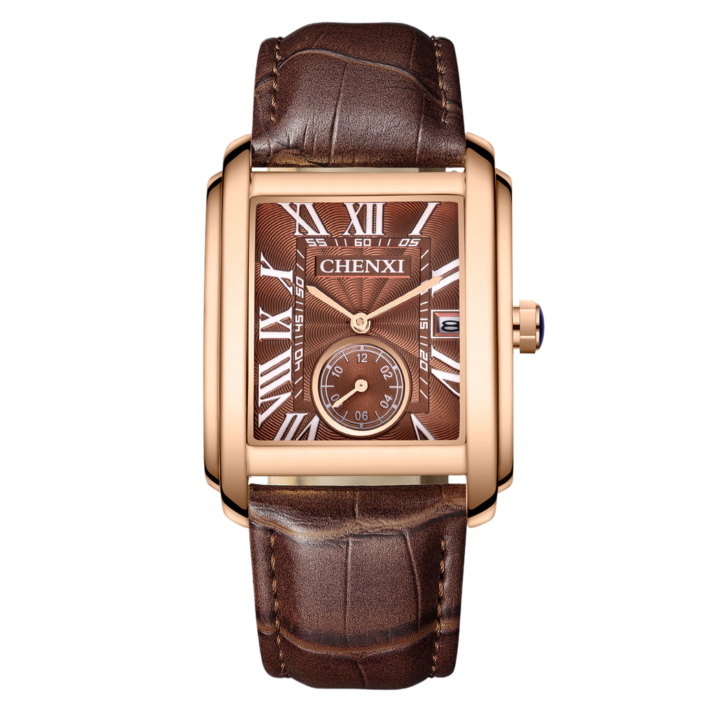 Square quartz watch with alloy leather strap