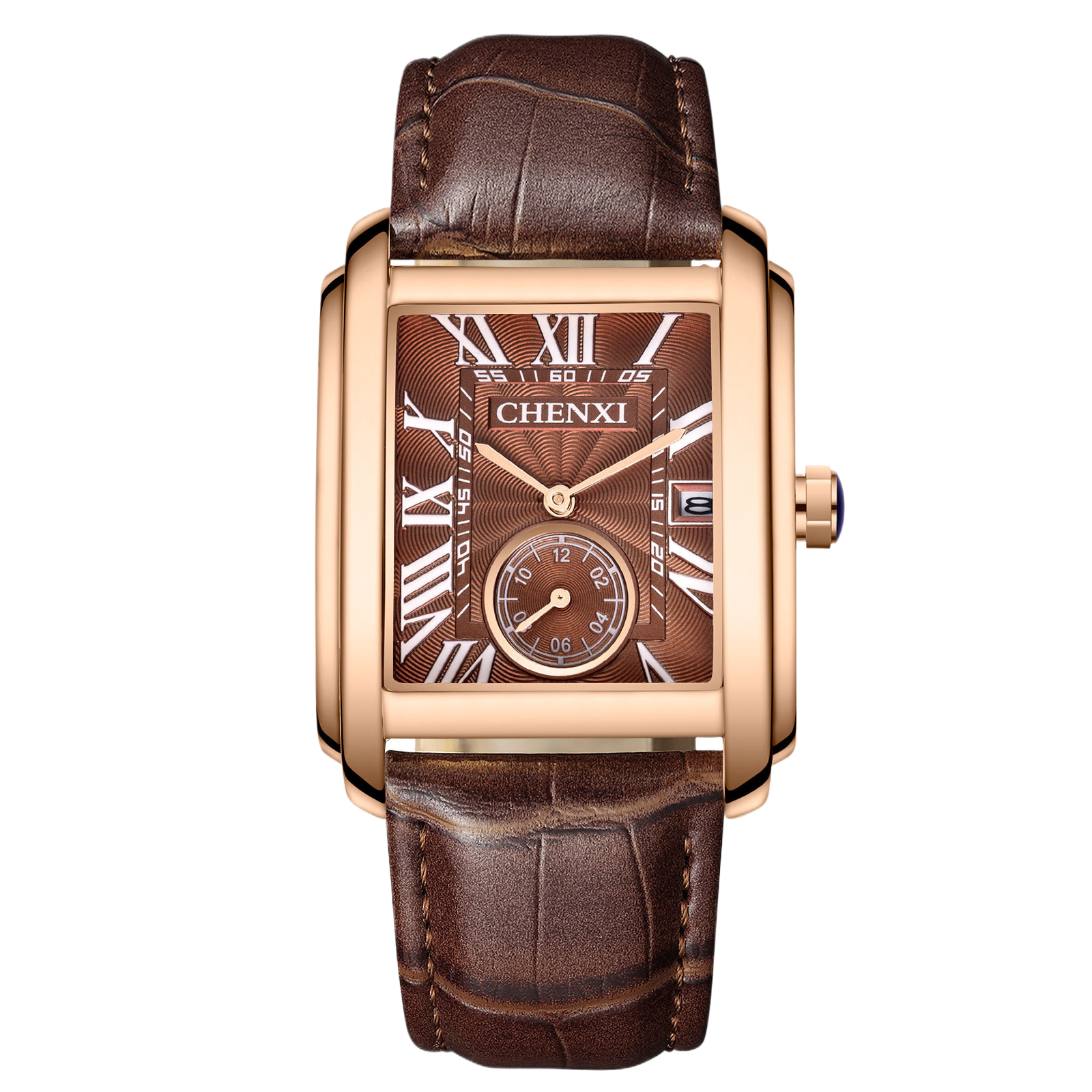 Square quartz watch with alloy leather strap