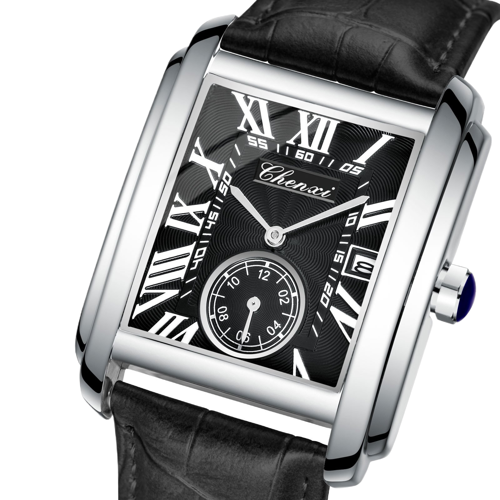 Square quartz watch with alloy leather strap