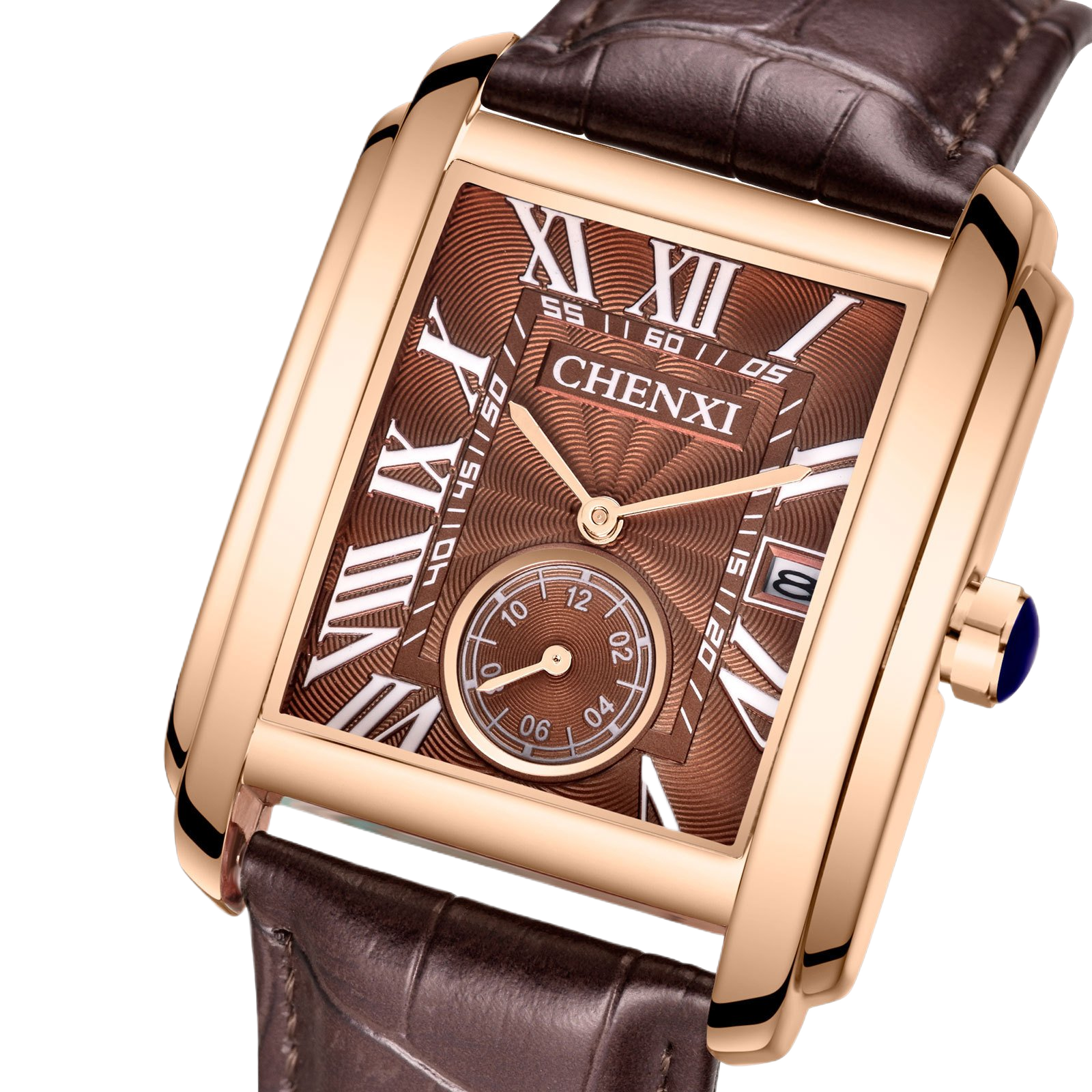 Square quartz watch with alloy leather strap