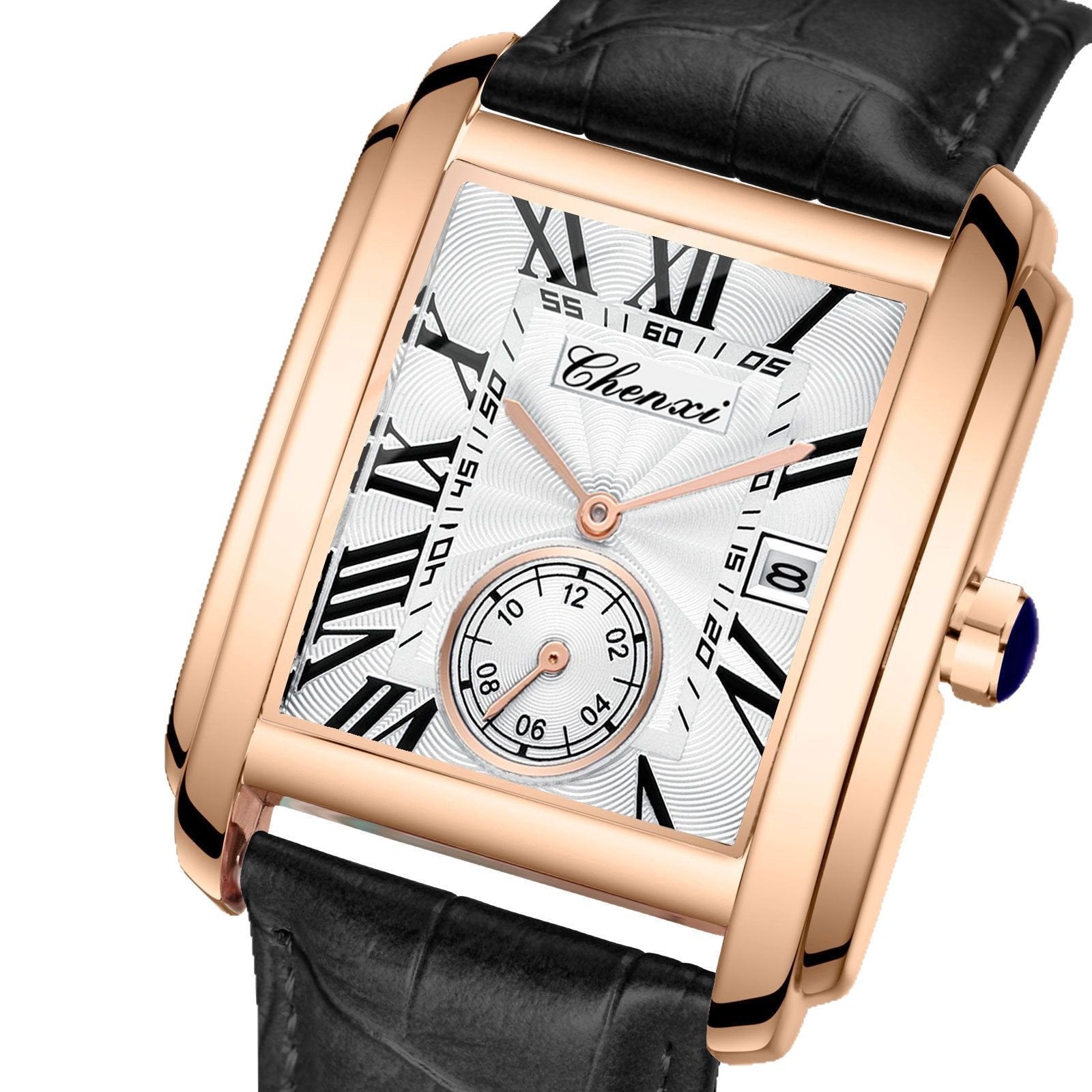 Square quartz watch with alloy leather strap