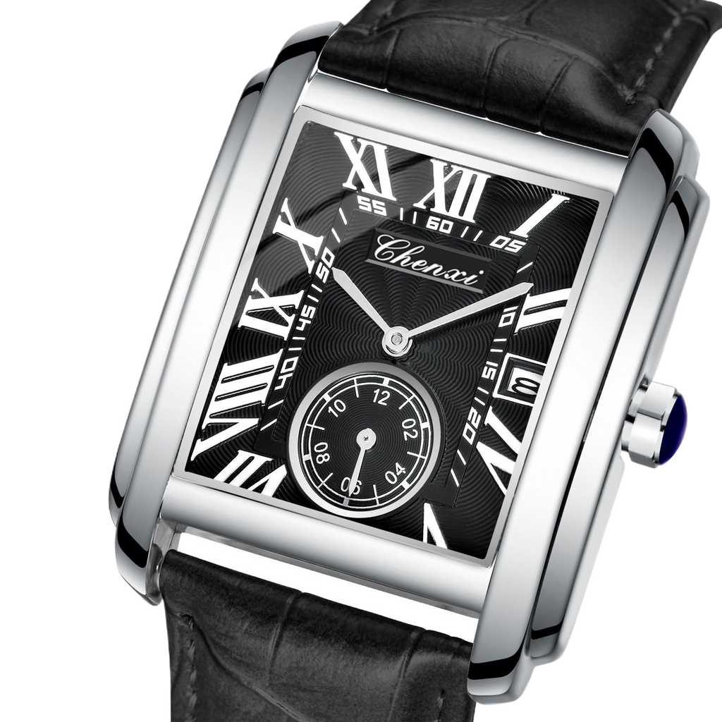 Square quartz watch with alloy leather strap